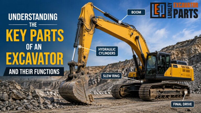 Excavator with labelled parts